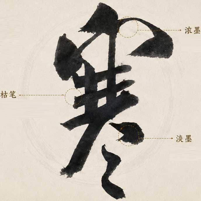 《蜀素帖》墨法局部